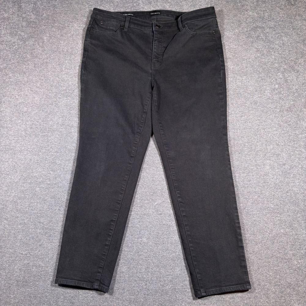 Talbots Slim Ankle Jean Women 14P Black Denim Stretch High Rise 5-Pocket Classic